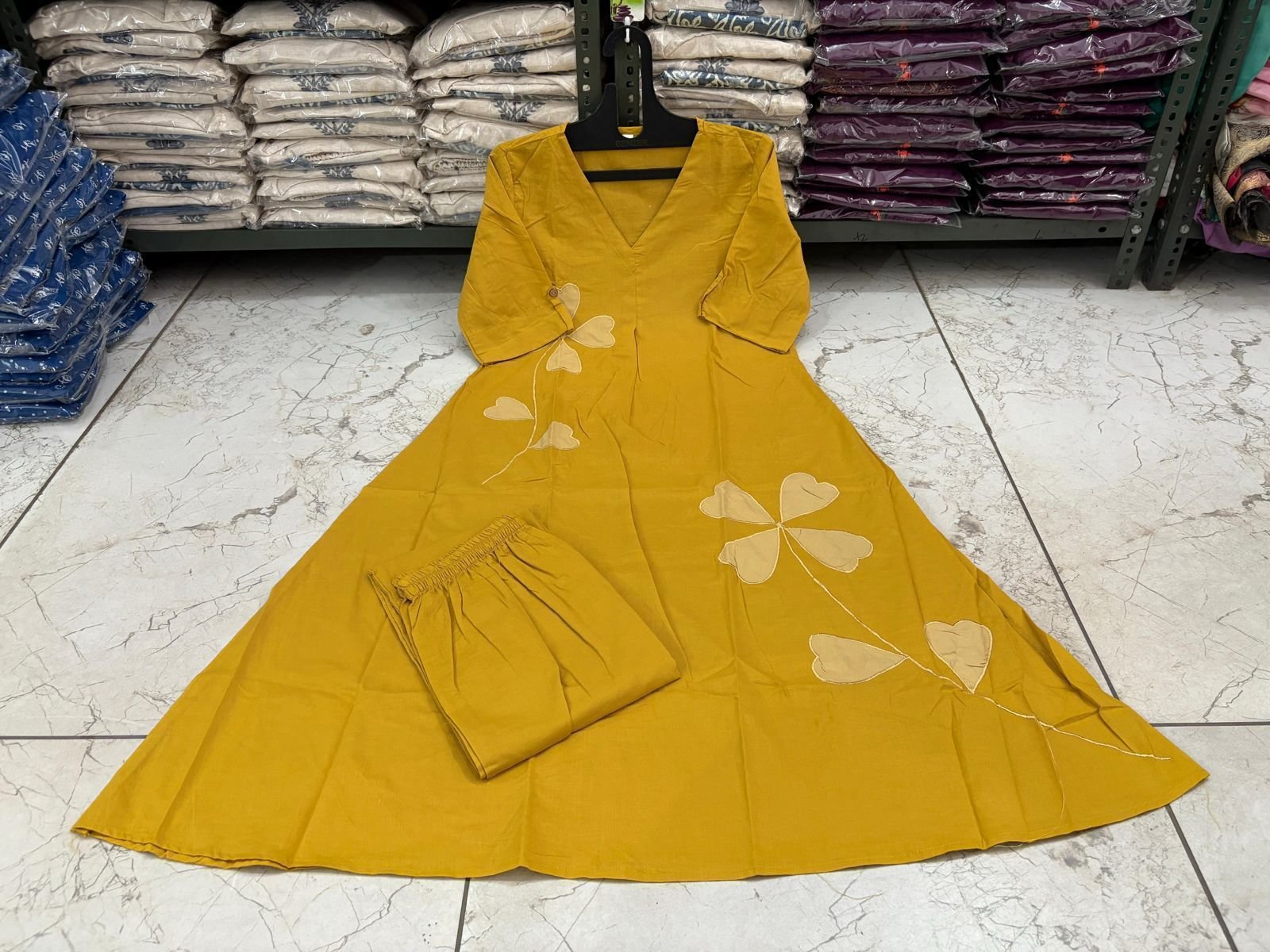 Yellow Cotton Patchwork Cord-Set